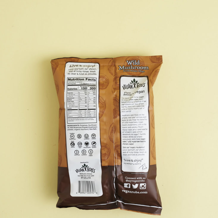SnackNation Box January 2018 Vegan Rob's Wild Mushroom Chips Ingredients