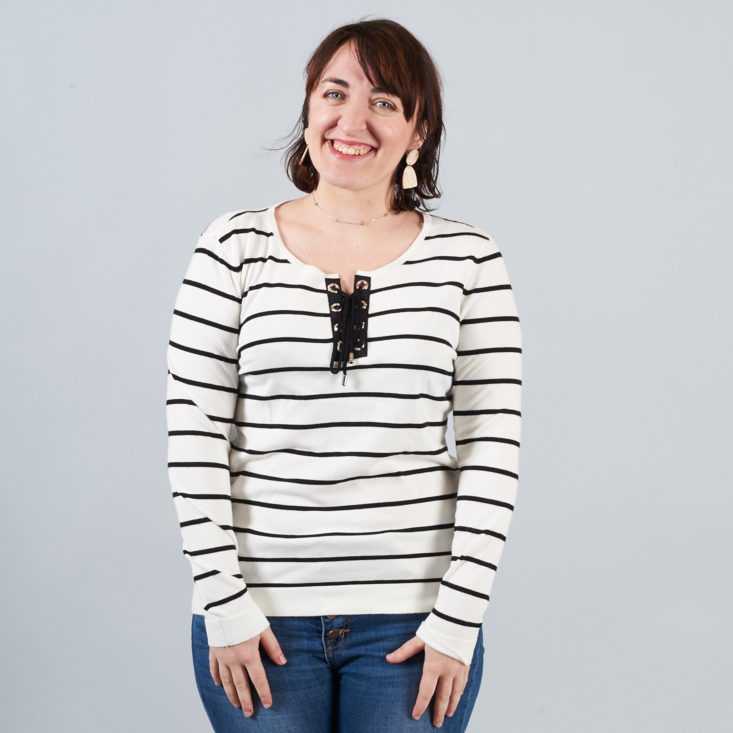 striped lace up blouse