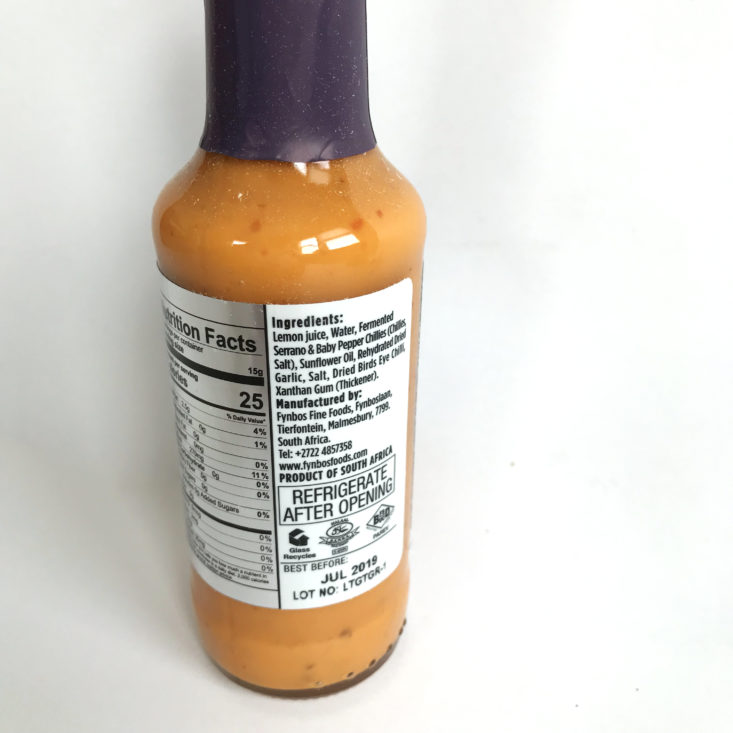 Try The World South Africa Box January 2018 - Peri Peri Sauce Ingredients