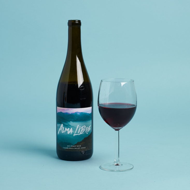 Alma Libre 2017 Pinot Noir WIne with glass