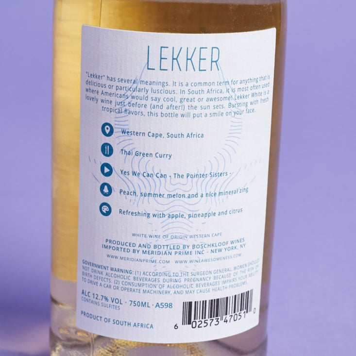 lekker white wine label