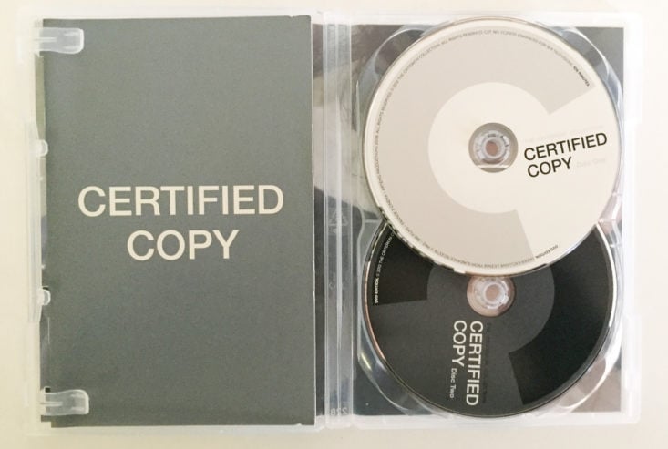 Certified Copy inside showing dvds