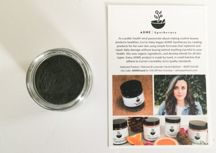 Charcoal & Lavender Facial Exfoliant by ADME Apothecary with notecard