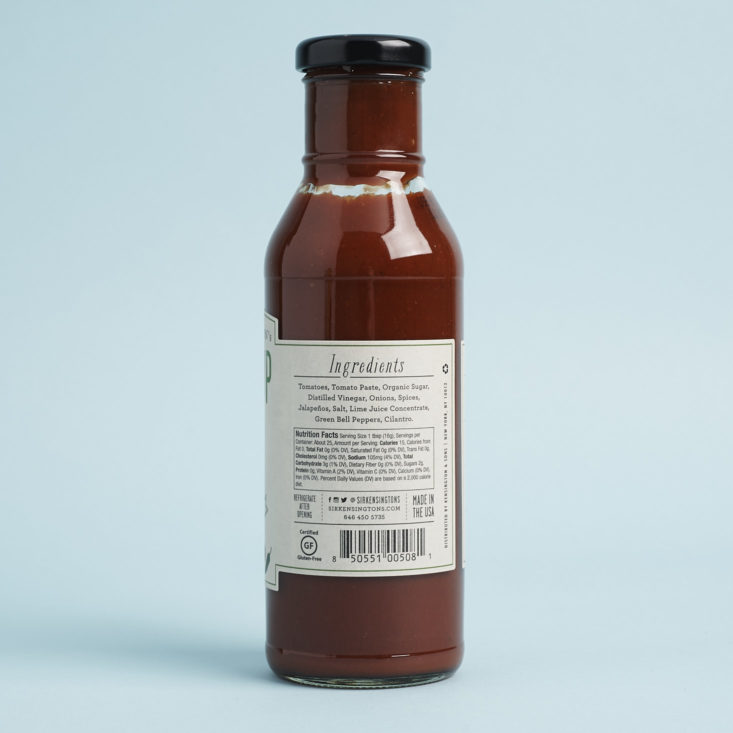 ingredients on label of Sir Kensington's Spicy Ketchup