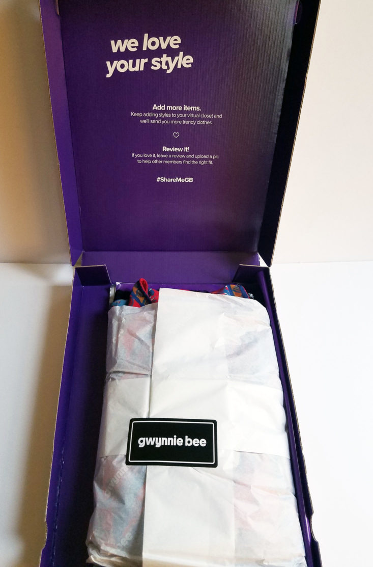 Gwynnie Bee Box January 2018 box open