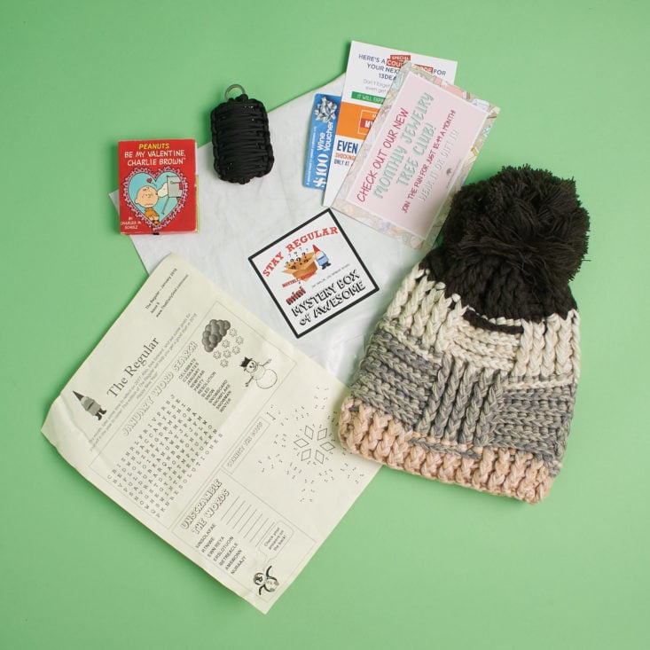 all of the items in the january monthly mini mystery box of awesome
