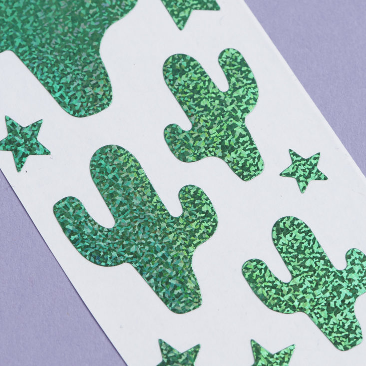 close up of holographic cactus stickers