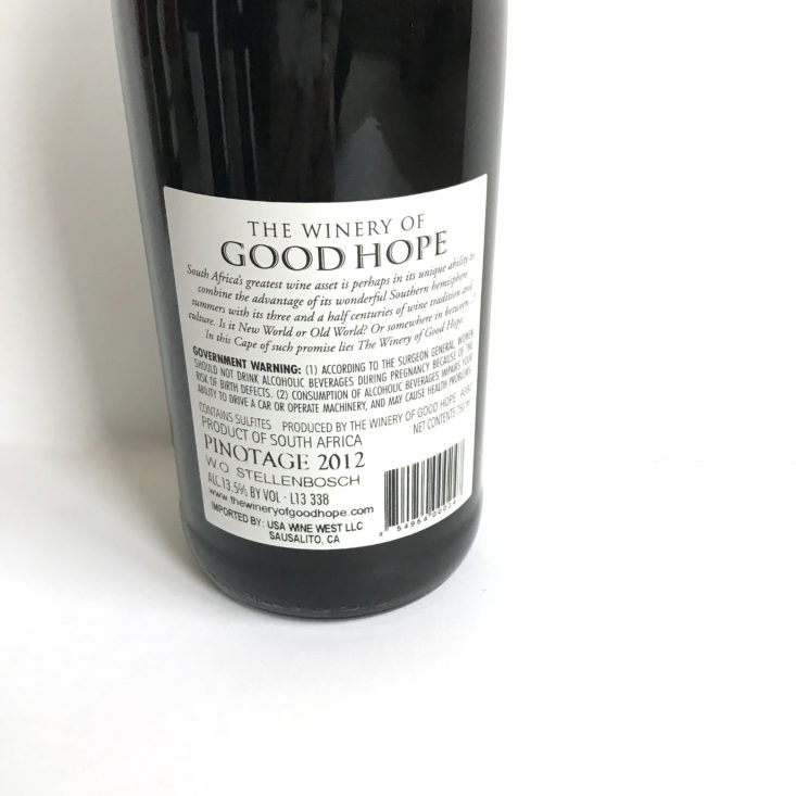 Splash Wine February 2018 - Winery of Good Hope Pinotage Back