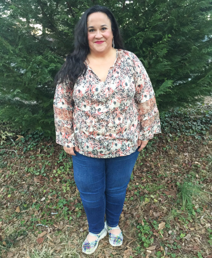 LUCKY BRAND - Floral Printed Knit Mix Top