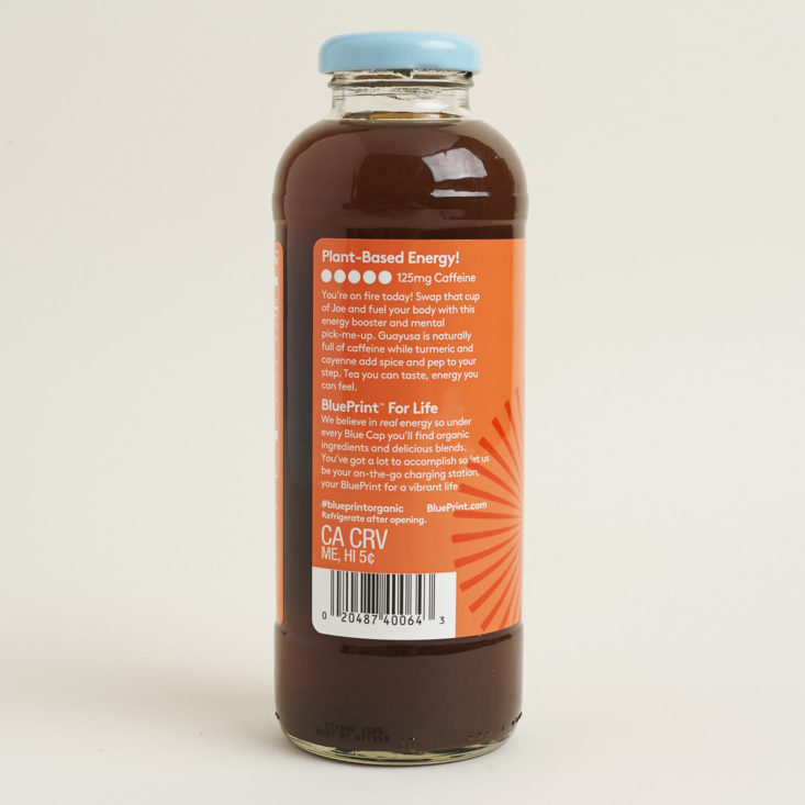 description of BluePrint Organic Energy Tea in guaya-fiyah on bottle