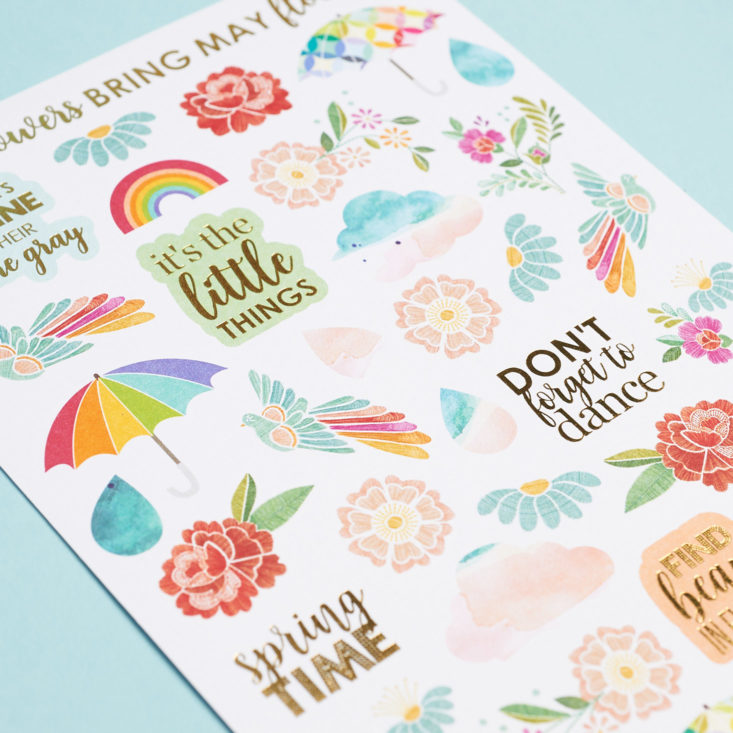 spring themed sticker sheet up close