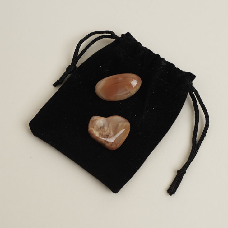 other side of 2 tumbled moonstones with pouch