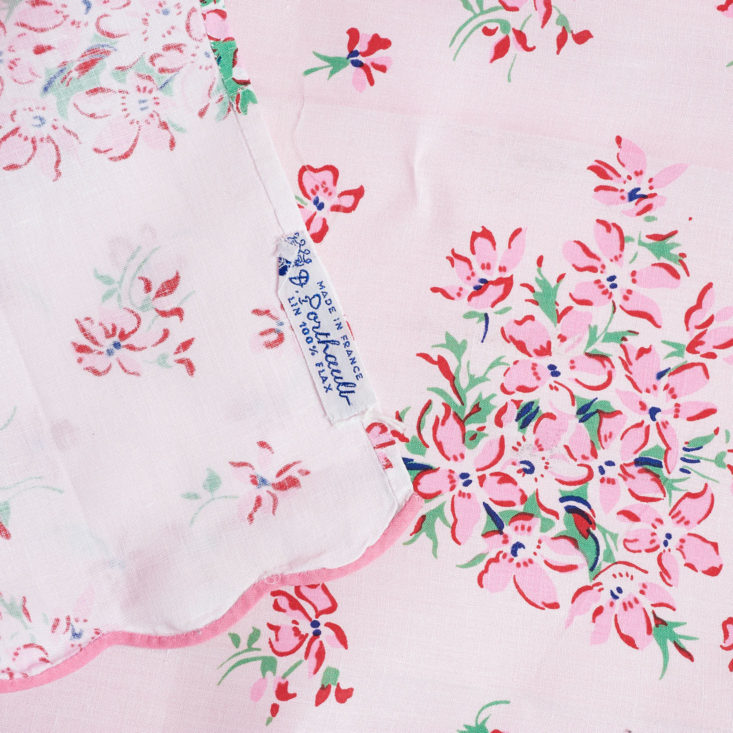 close up of Vintage floral flax tea towel