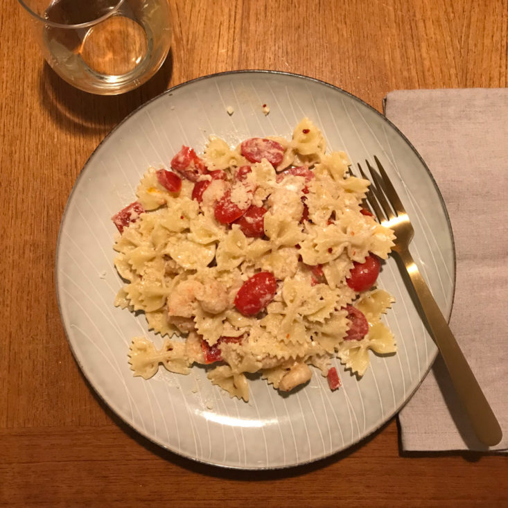 plated Shrimp Farfalle Calabrese