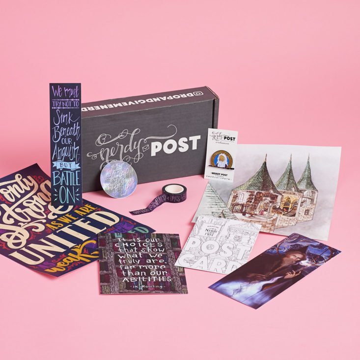 nerdy post fan art and stationery subscription box review march 2018 dumbledore theme