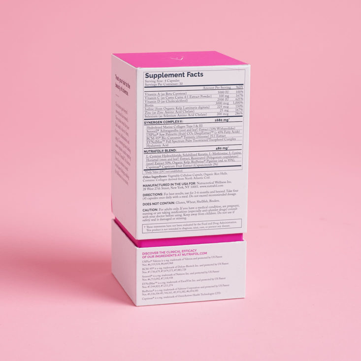 ingredients in hair supplements box