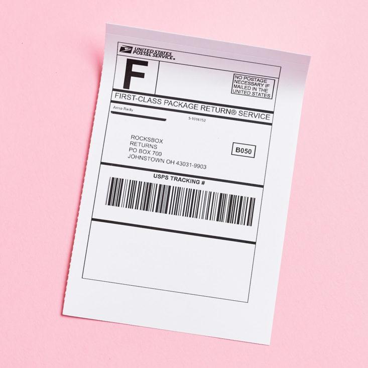 rocksbox return shipping label