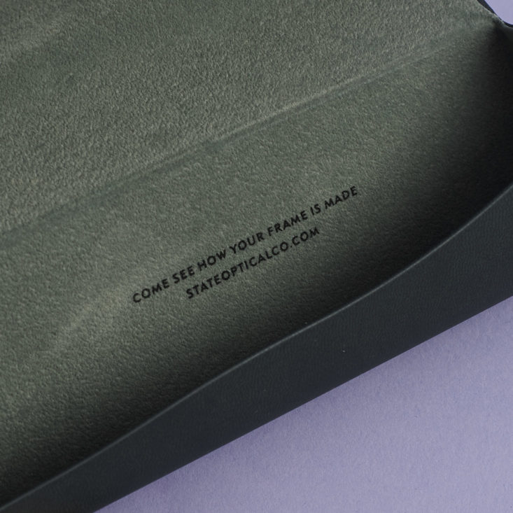detail of inside of State Optical Sunglasses case