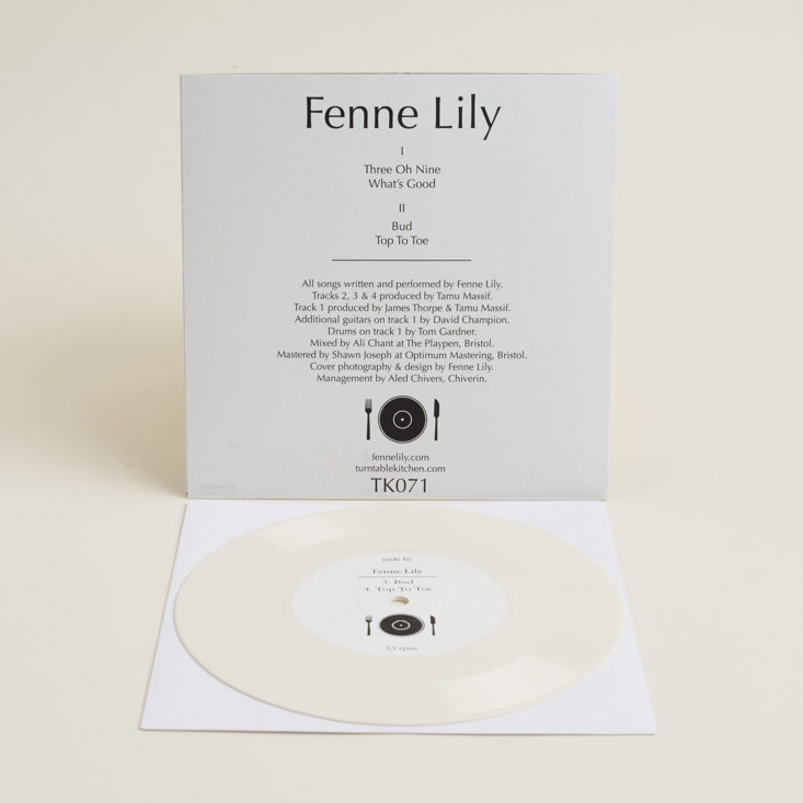 back of Fenne Lily 3.09 EP 7"