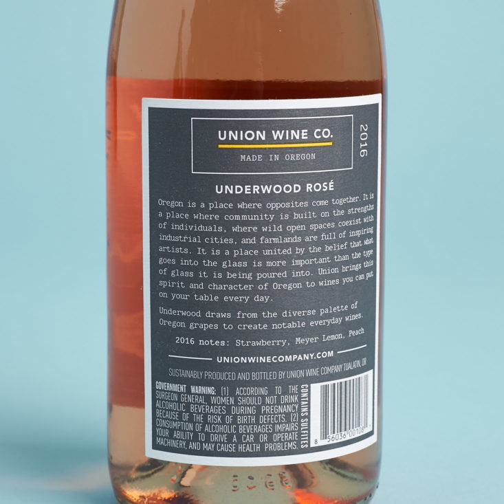 back label of rose wine