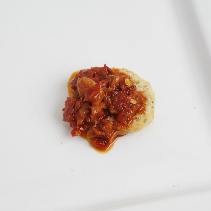 Coluccio Bomba Calabrese Hot Spread Sauce on bruschettini