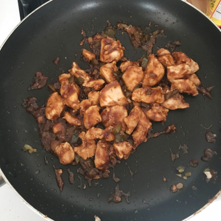 BBQ sauce added to chicken mixture