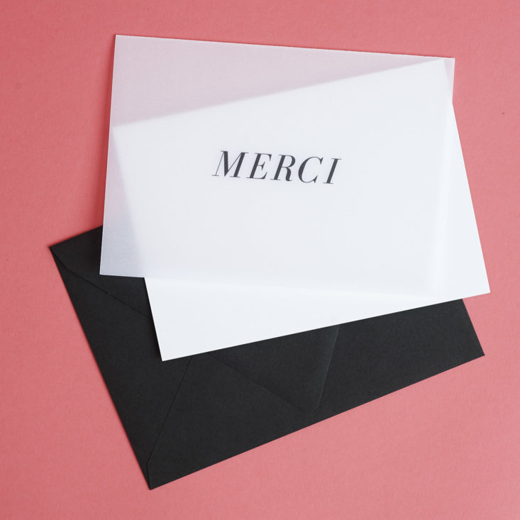 Transparent "Merci" Greeting Card with black envelope