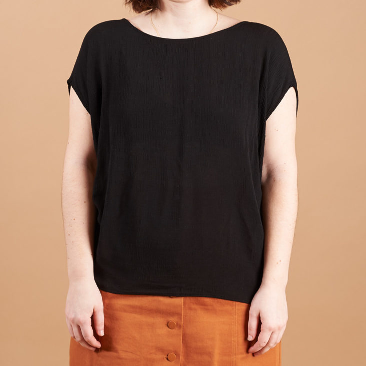 black drapey top from golden tote