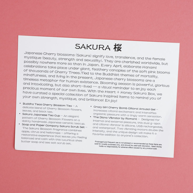 Sakura box contents info card