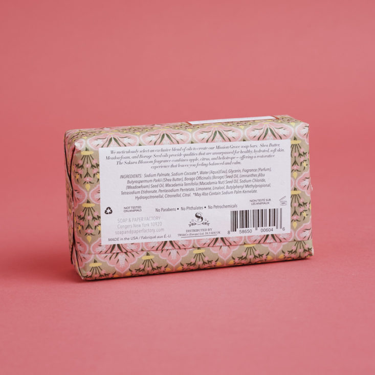 back of Sakura Shea Butter Soap