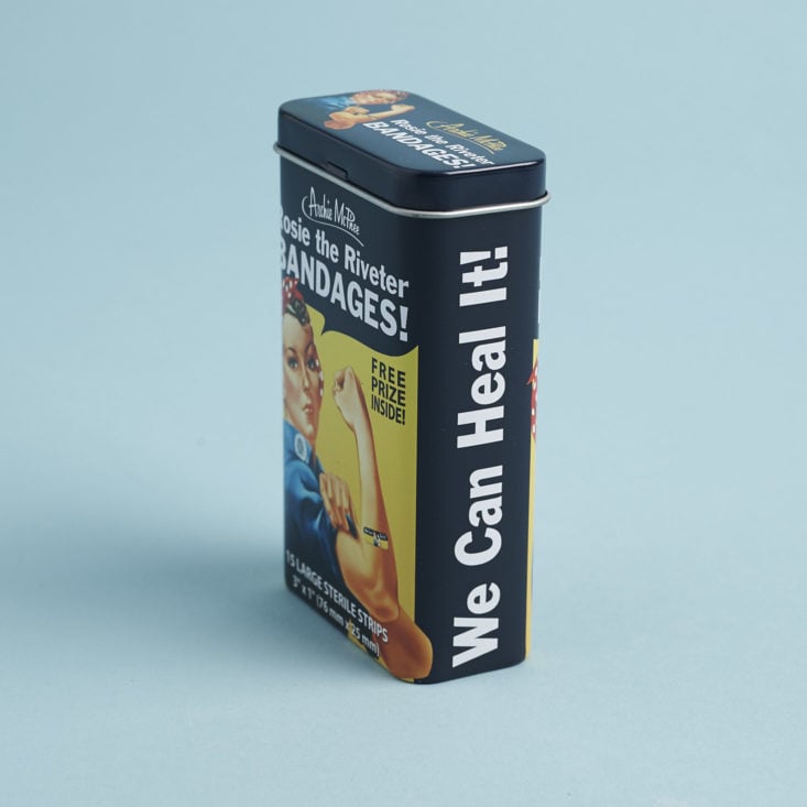 side of Rosie the Riveter Bandages tin
