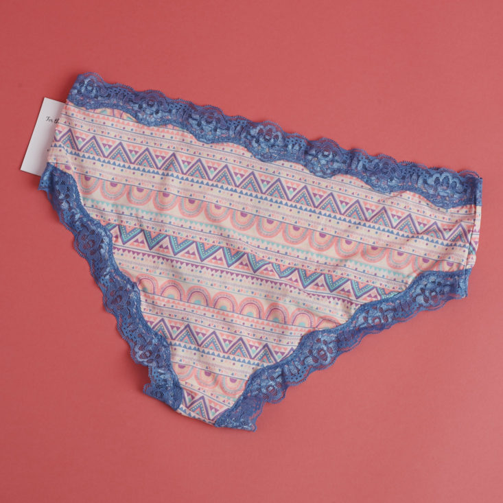 back of Wilshire & Montana Intimates neon geometirc print with blue lace undies