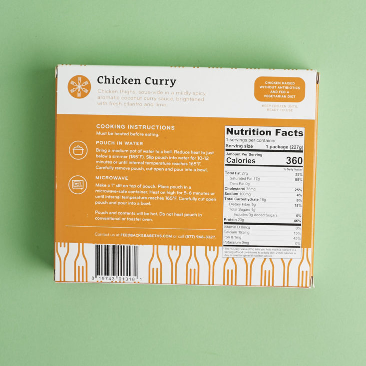 back of Chicken Curry box