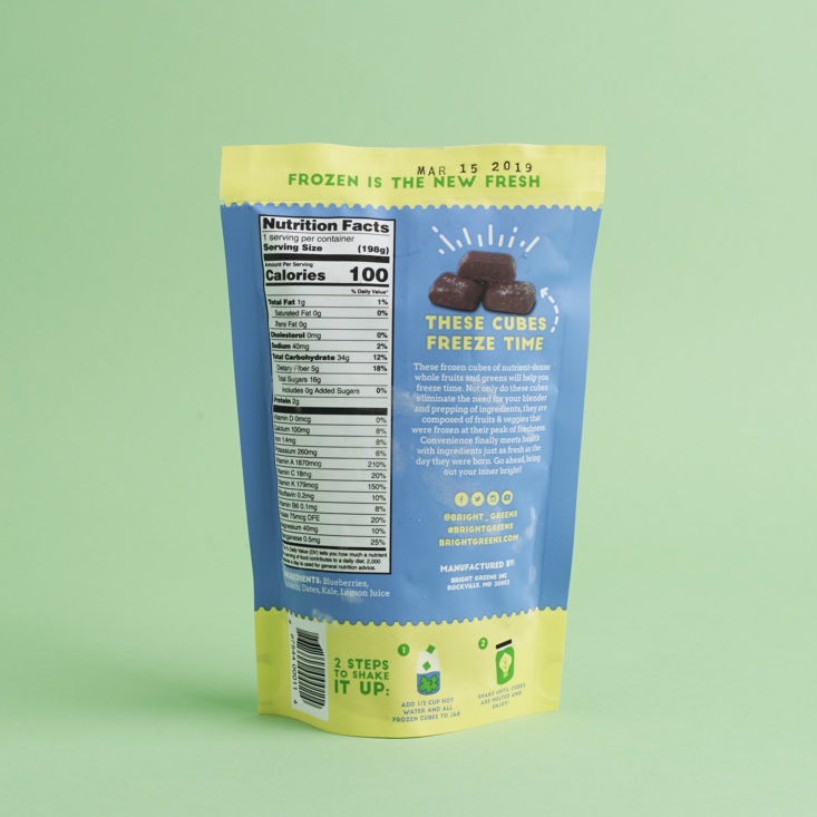 back of Bright Greens Bright Blueberry package