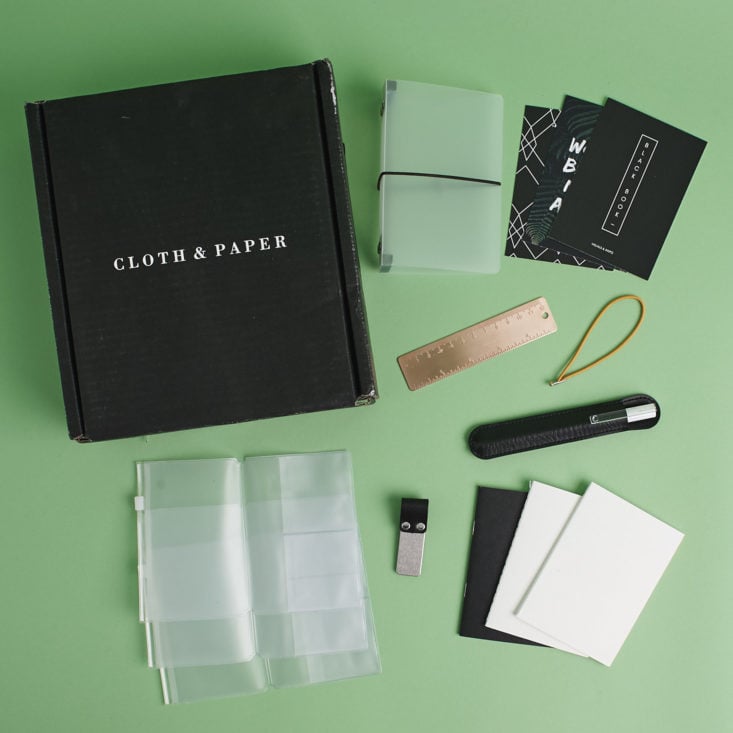Cloth & Paper subscription unboxed to show luxe desk items.
