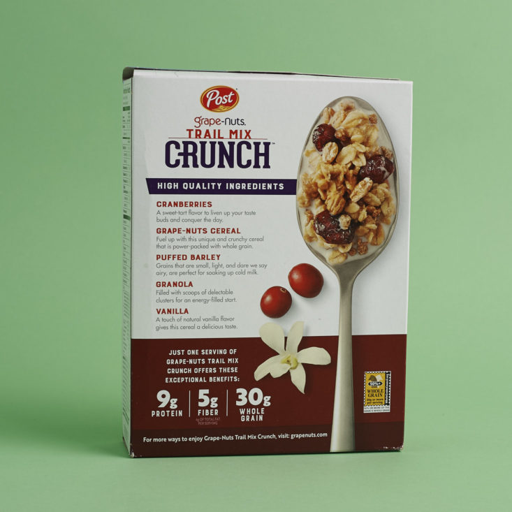 back of Post Grape Nuts Trail Mix Crunch