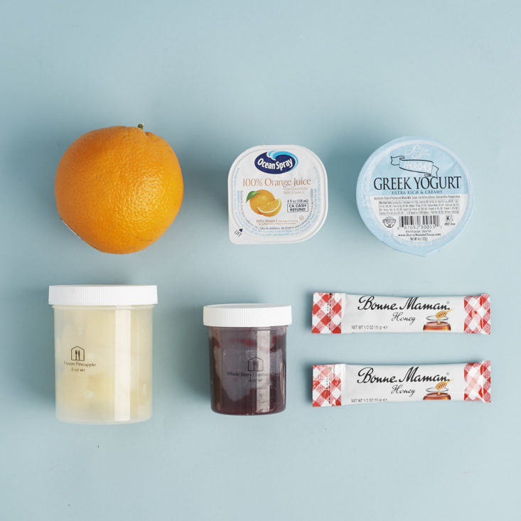 ingredients for Cranberry Orange Dream Smoothie with honey and Greek yogurt