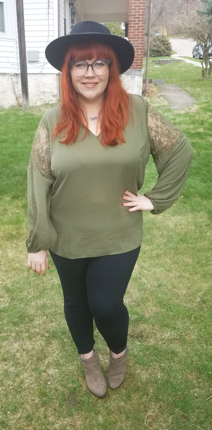 Olive Lace Insert Sleeve Top by Sejour