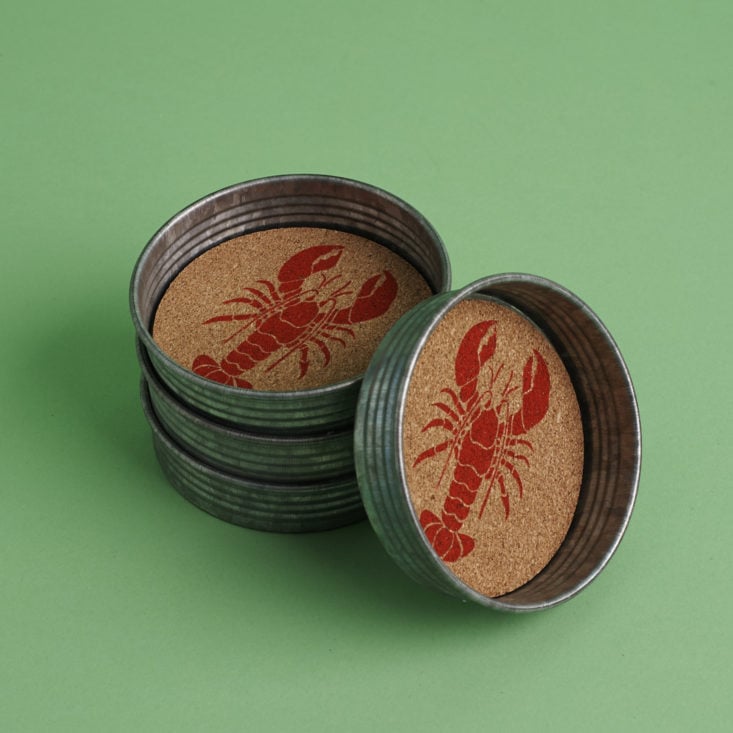Occasionally Made Mason Jar Lid Coaster Set showing lobster design