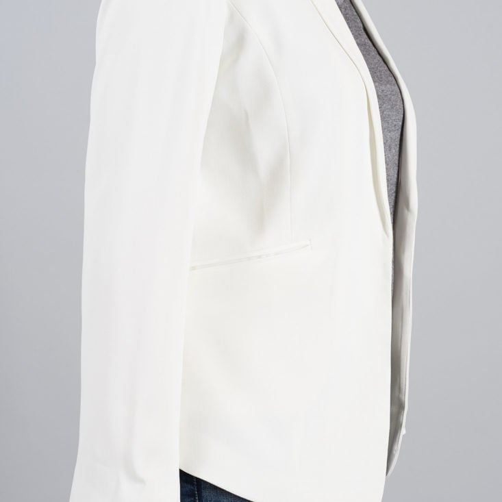 side of VInce Camuto Texture Base Blazer in Ivory