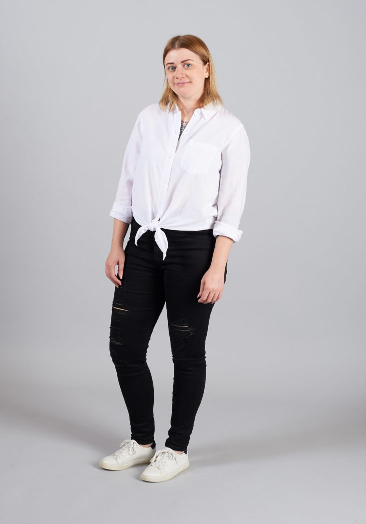 Madewell top with black jeans