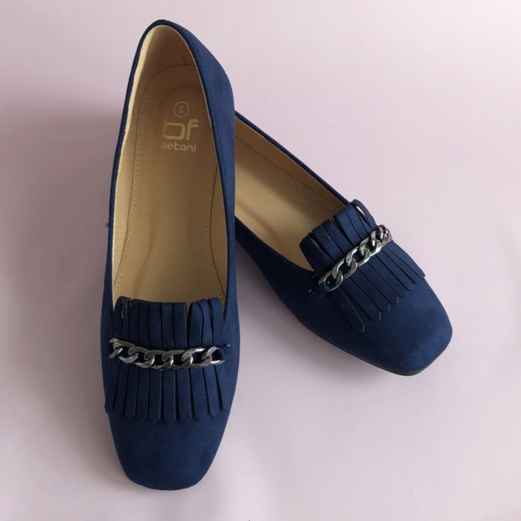 Women's Betani Navy Flats with Gold Chain