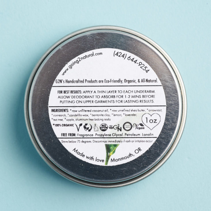 kloverbox natural deoderant label