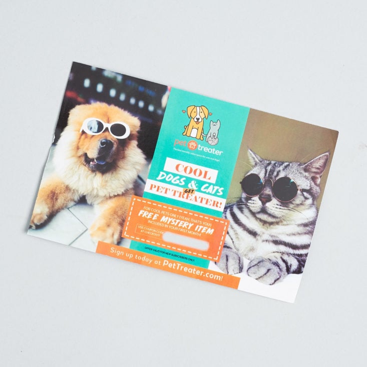monthly mystery box of awesome pet promo card