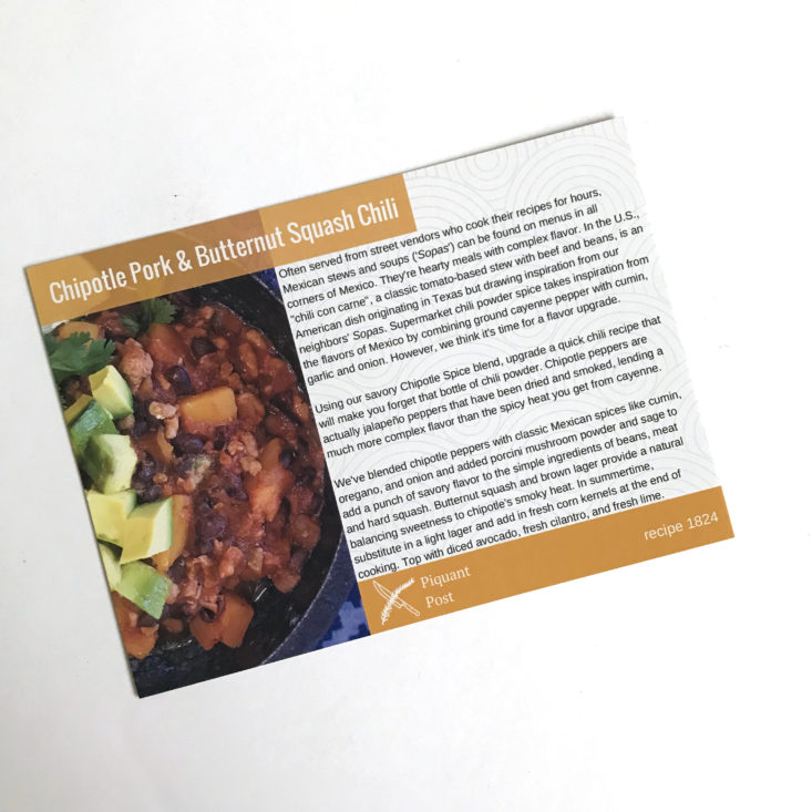 Piquant Post May 2018 - chipotle pork and butternut squash chili