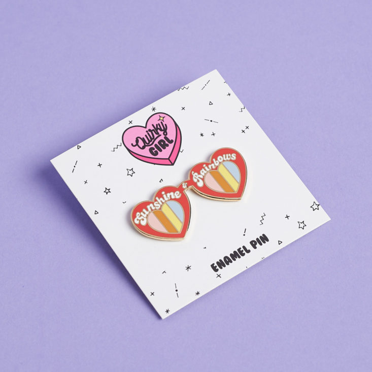 quirky post sunglasses and rainbows pin