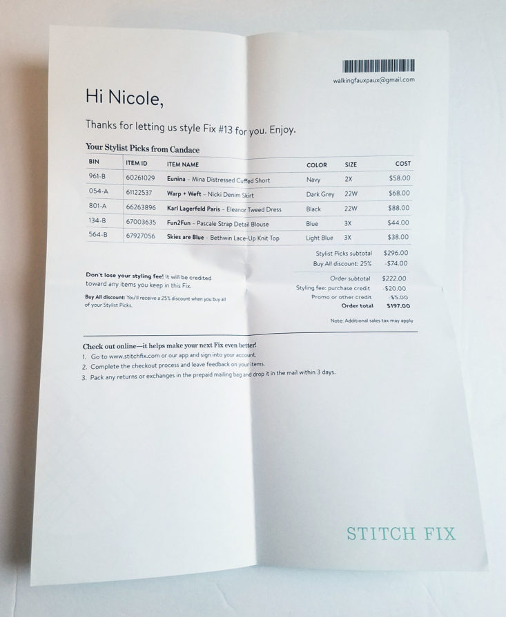 Stitch Fix Plus June 2018 Box 0005 receipt
