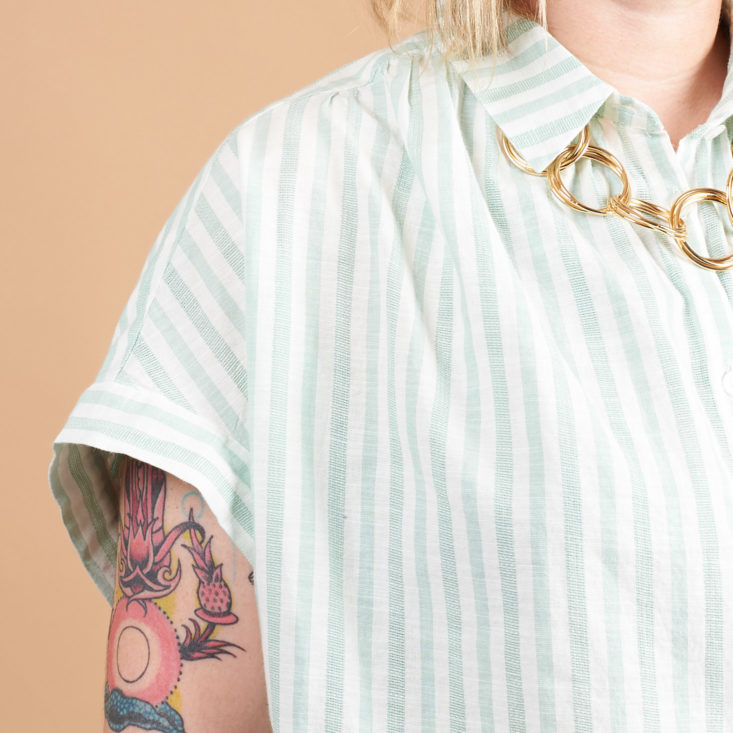 detail of Madewell Central Shirt in Mint Stripe