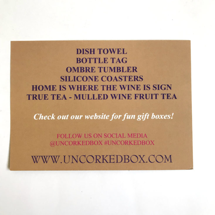 Uncorked May 2018 - information card back