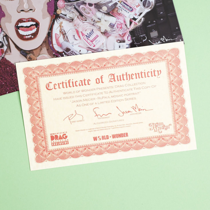 certificate of authenticity Jason Mecier Metal RuPaul Art